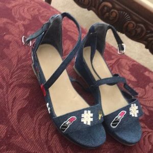 Denim wedge sandals